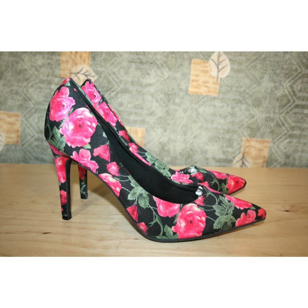 New Christian Siriano Floreal Pink/Flack Fabric Pumps 12